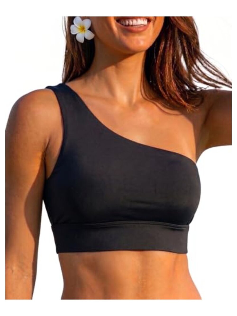 Holipick One Shoulder Bikini Top Removable Padding Longline Swim Top